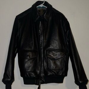 Men's Classic Black Leather Bomber Jacket